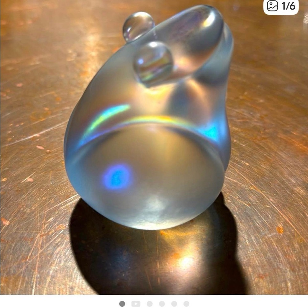 John Ditchfield Iridescent Frosted Glass Figurine with Blue and Gold Sheen